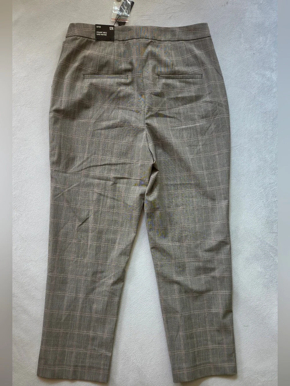 Express Women's Plaid Dress Pants in Taupe with Subtle Pink Windowpane - Picture 4 of 6